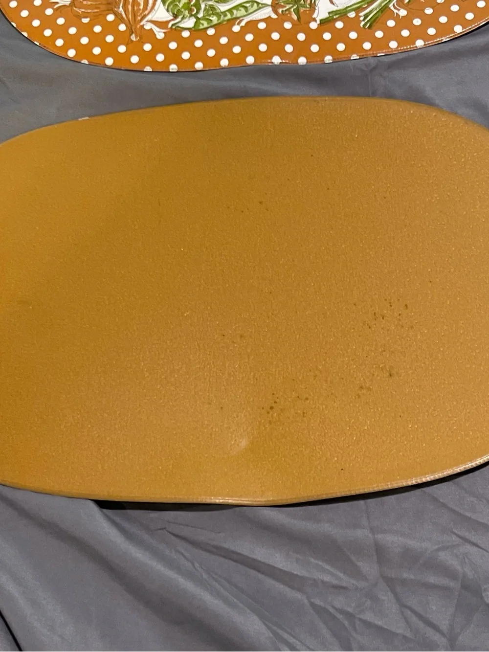 1970s Style Oval Plastic Placemats Brown Polka Dot Vegetable Corn Pattern